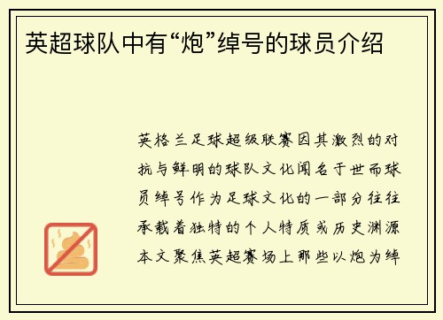 英超球队中有“炮”绰号的球员介绍